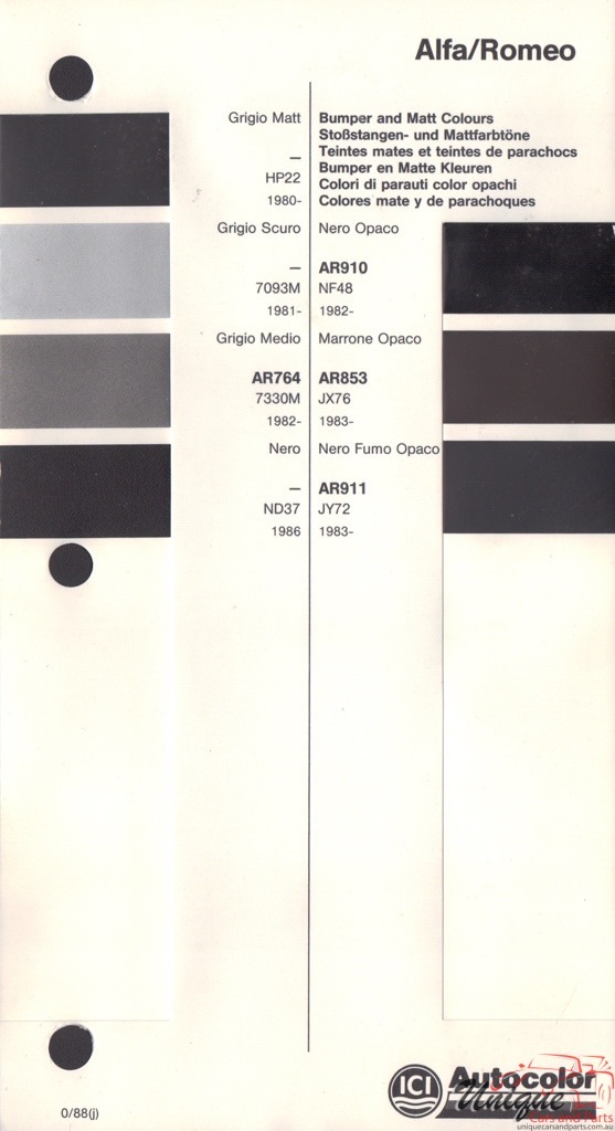 1980-1986 Alfa-Romeo Autocolor Paint Charts